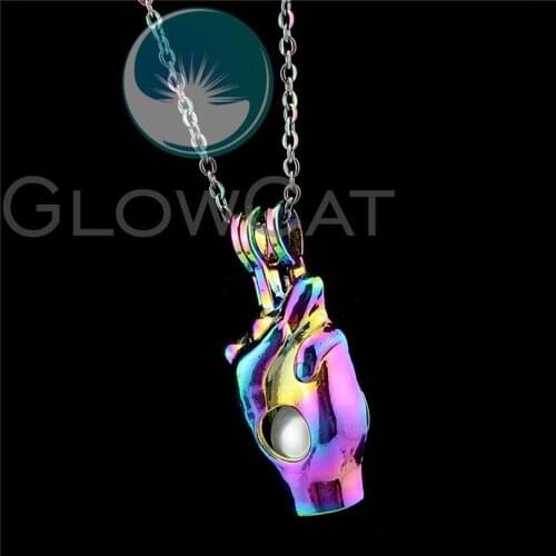 R-C947 Rainbow Hand Gesture Beads Cage Pendant Perfume Diffuser Aroma Oyster Pearl Cage Locket Necklace