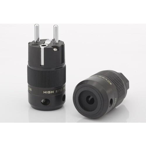 One Pair Rhodium Plated EUR Schuko EU Power Plug & IEC Connector plug HIFI Power Adapter Sockets Use for Home Audio Equipment