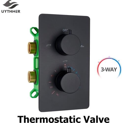 Matte Black/Gold 3 Ways Thermostatic Valve Mixer Bathroom Shower Faucet Accessory Water Temperature Concealed Control Diverter