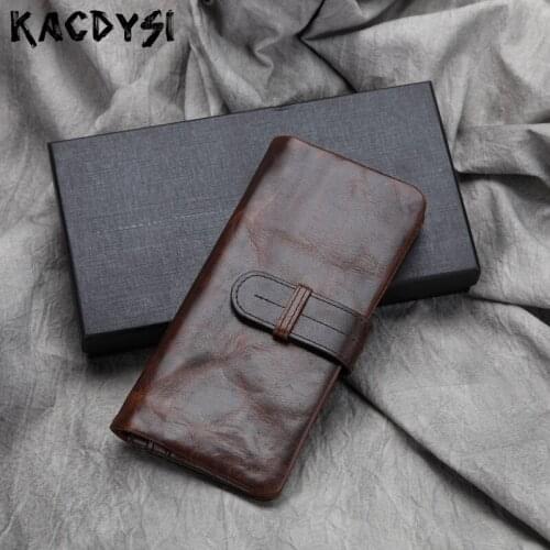 KACDYSI Handmade Real Cow Leather Vintage Mens Money Cash Wallet Billfold Retro Business Male Purse Designer Clutch Bag Coin Bag