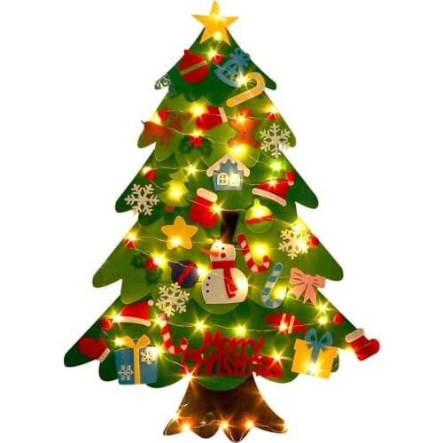 Felt Christmas Tree DIY Soft Christmas Tree With Ornaments And String Light Multifunction DIY Design Easy To Paste High Quality
