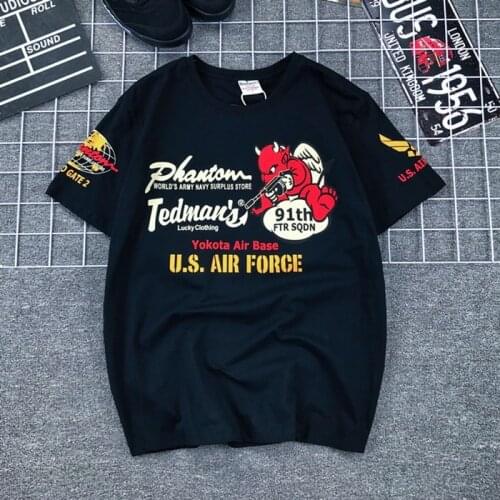 Japanese Motorcycle Biker T Shirt Mens Casual Devil Air Force Print Cotton Short Sleeve T-shirts Cartoon Punk Tops Tee Shirts