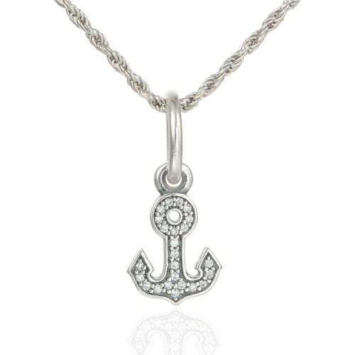 Anchor Sign Floating Charms for Chains Bracelets Women Summer Silver 925 Jewelry Clear CZ Crystal Charms for Jewelry Making