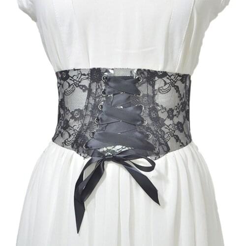 2019 New Black Beige Wide Corset Lace Belt Female Self Tie Obi Waistband Belts for Women Wedding Dress Decor Accessory