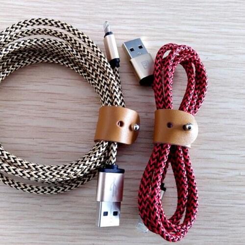100pcs/lot Classic Genuine Leather Cable Winder Headphone Earphone Cable Wire Organizer Cord Holder For iphone samsung