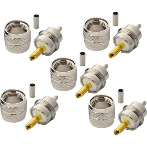100 Pieces UHF Plug Jack Male Pl259 Crimp Connector Adapter For RG316 RG174 RG178 LMR100 Cable 2PCS Brass Nickelplated 50 ohm
