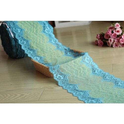 23cm wide 2 yds/lot, blue Hair Decoration Wide Elastic Stretch Lace Trim wedding dress skirt lace trim