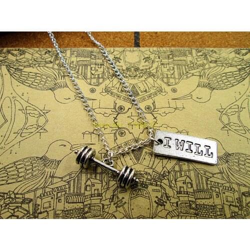 3pcs/lot Fashion Hot Sale I WILL with kinds of dumbell,kettlebell and barbells charm pendant Necklace