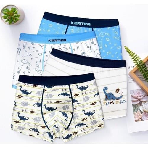 4 Piece Kids Boys Underwear Cartoon Childrens Shorts Panties For Baby Boy Boxers Stripes Teenager Underpants 4-14t