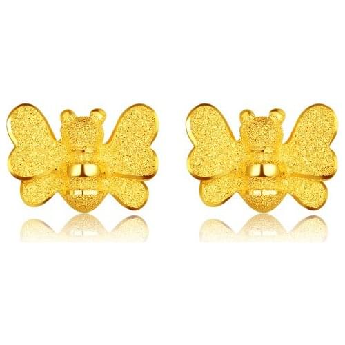 Authentic Solid 999 24K Yellow Gold Bees Stud Earrings 2.09g