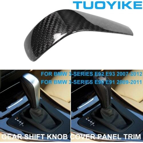 Car Styling Real Carbon Fiber Console Gear Shift Knob Cover Panel Trim Sticker For BMW 3-Series E90 E91 E92 E93 2007-2012 NON-M3