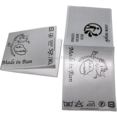 Free shipping satin printed label with cut and fold/garment care label/clothing washing labels/tag printing/washing signs