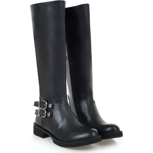 Big Size Women Long Boots Woman Over The Knee Boot Buckle decoration Pure color Low heel boots