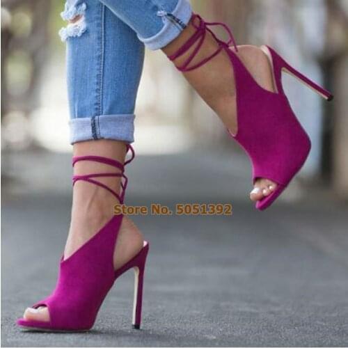 High Thin Heel Sandals Peep Toe Ankle Strap Lace-Up Cut Out Fashion Stiletto Heel Casual Cross-Tied Shoes Sexy Elegant Plus Size