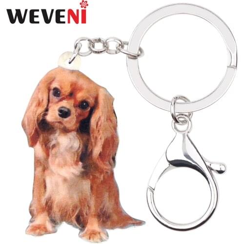 WEVENI Acrylic King Charles Spaniel Dog Key Chains Keychains Holder Animal Pets Jewelry For Women Girls Gift Car Charms Pendant