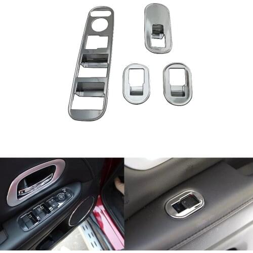 For Honda Vezel 2014-2018 Car door armrest panel cover car window trim lifter buttons decoration strip 4pcs ABS Chrome plated