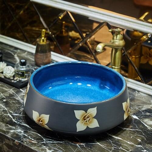 Europe Vintage Style Art Porcelain Counter top Basin Sink Handmade Bathroom Vessel Sink art ceramic wash basin