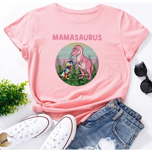 MamaSaurus Dinosaur Mom Mommy T-Shirt Funny Shirts for Women Graphic Tee Short Sleeve Summer Shirts Tops Shirt Mothers Day Gift
