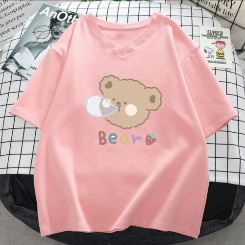 Harajuku Cute Bubble Bear Pattern Anime T Shirt Women Casual Oversize Female T-shirts Summer Women Short Sleeve T Shirts Tops