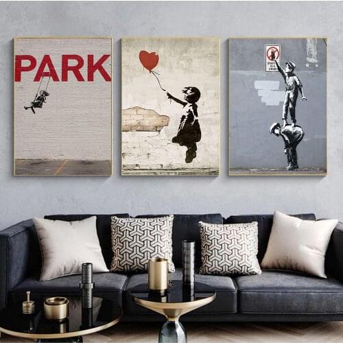 Banksys Graffiti Street Abstract Canvas Painting Posters and Prints Girl With Red Balloon Wall Art Home Decor