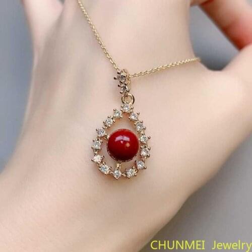 Handmade Cinnabar Necklace Pendant mens and womens clavicle chain ring earrings three piece set ethnic style Cinnabar Ring