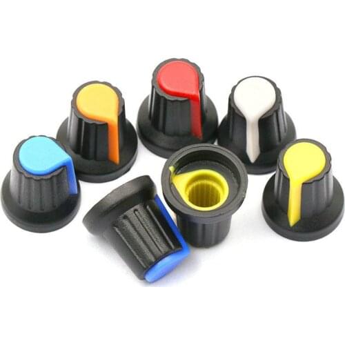 30PCS/lot WH148 Potentiometer Knob Kit Plastic Knobs Cap 6mm Shaft Hole AG2 Yellow Orange Blue White Red 5value*6PCS=30PCS