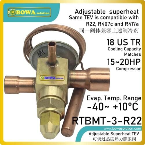18TR R22/R417a/R407c TEV matches 15 to 20HP LBP, MBP and HBP compressors in refrigeration and heat pump equipments
