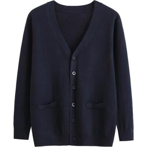 Navy Blue Knitted Sweater Cardigan Men Clothes Korean Long Sleeve Loose Solid Button Knitwear Top Streetwear Knit Jacket Coat