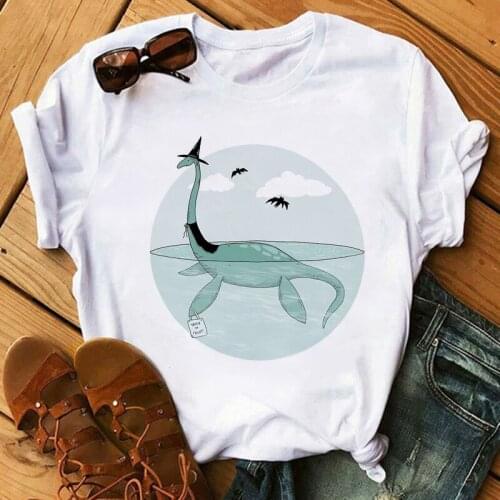 Summer casual womens T-shirt Ulzzang streetwear Kawaii cartoon dinosaur print T-shirt top Korean Harajuku short-sleeved T-shirt