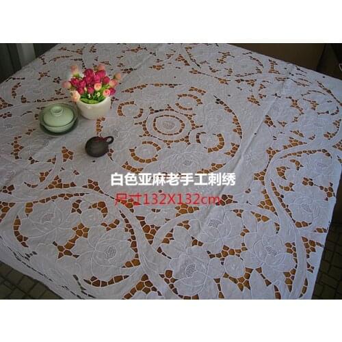 Linen-bru linen embroidery tablecloth white full of old hand-embroidered TV piano and other square cover cloth