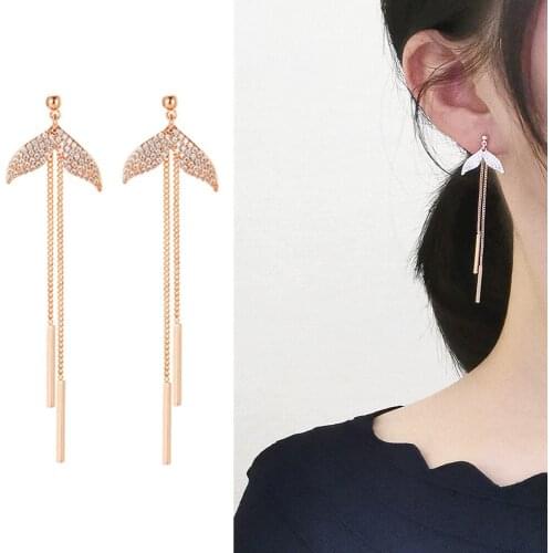Fashion Korean Jewelry Fish Tail Drop Tassel Earrings 2020 New Designs Wedding Dangle Long Earrings For Women Party Accessory