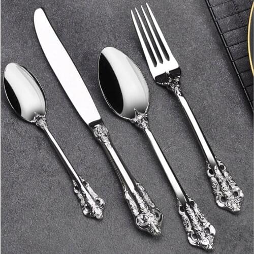 24PCS New Sliver Cutlery Set Luxury Dinnerware Mirror Polishing Tableware 304 Stainless Steel Dinner Knife & Fork