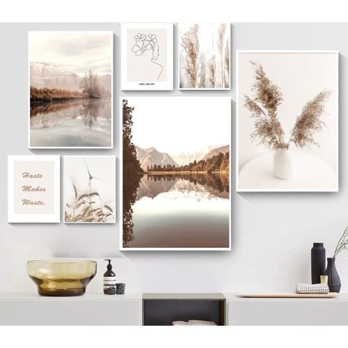 Beige Reed Wheat Mountain Forest Grass Lines Wall Art Canvas Painting Posters And Prints Wall Pictures For Living Room Decor