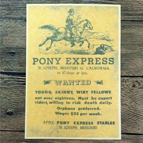 New arrival LBQ-011 back to the future kraft paper "PONY EXPRESS" wallpaper art poster pictures home decor for bathroom 42x30cm