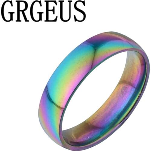 Charming Colorful Titanium Steel Finger Rings Romantic Engagement Wedding Promise Rings Width 6mm for Women Men