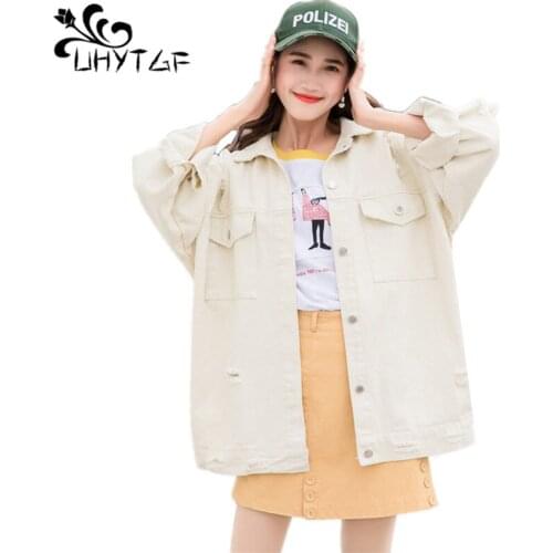 UHYTGF Jeans Jacket and Coats for Women Chaqueta Mujer Casaco Jaqueta Feminina Coats 2019 Autumn Casual Hole Denim Jacket X302