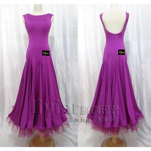 Ballroom Dance Competition Dresses Waltz Dress Standard Dance Dresses with Waist Belt Mesh Bust Big Hem latin dress