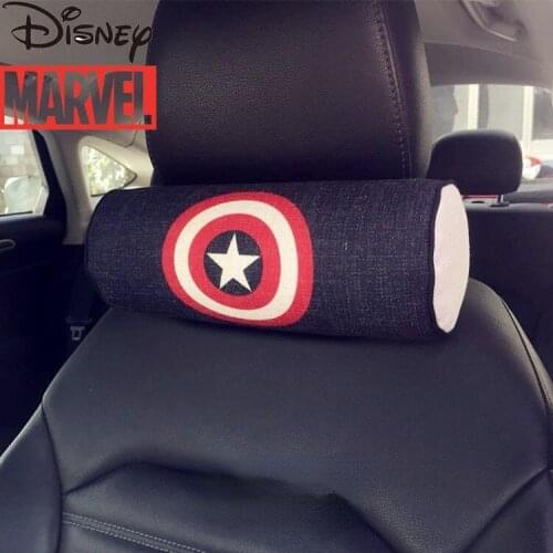 Disney Captain America Spider-Man Car Creative Cartoon Cotton Linen Headrest Cylindrical Cotton Linen Car Neck Pillow