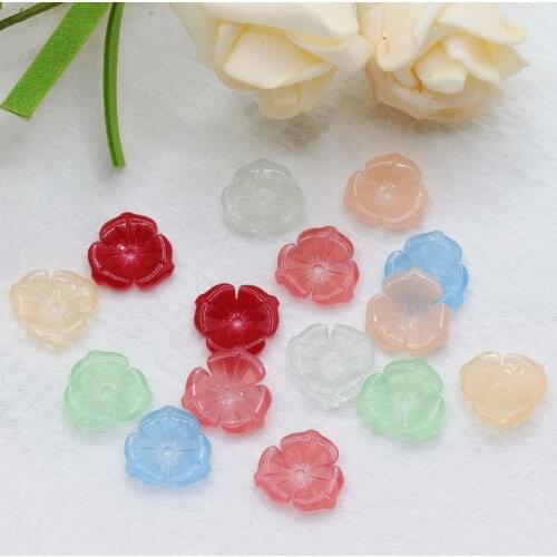 DIY 50pcs Three petals flower 10mm 1 hole Flat back Translucent Handicraft For needlework Clothing decoration accessories