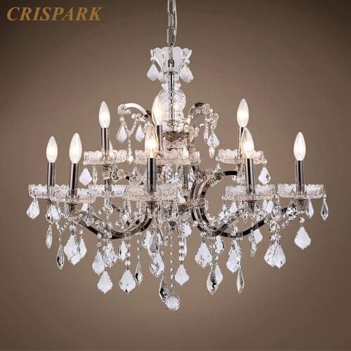 Maria Theresa Ceiling Chandelier LED Clear Crystal Lustre Lamp Chrome Frame Chandelier Light Fixture Decorative Bedroom Foyer