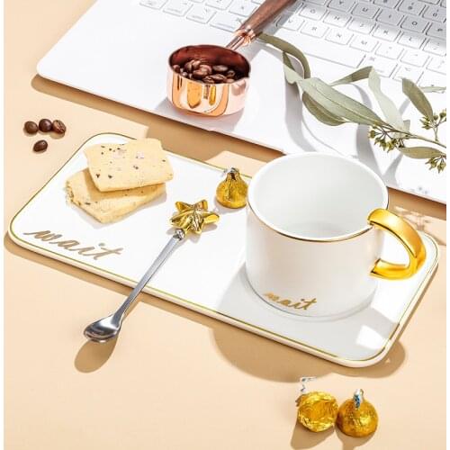 Modern Simple Coffee Cup Sets Gold Rim Small White Wedding Tea Cup Set Saucer Spoon Ceramic Mate Cup Xicaras Drinkware EB50BD