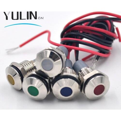 LED Metal Indicator Light 10mm IP67 Waterproof Indicator Light Pilot Signal Lamp with Wire Red Yellow Blue Green White