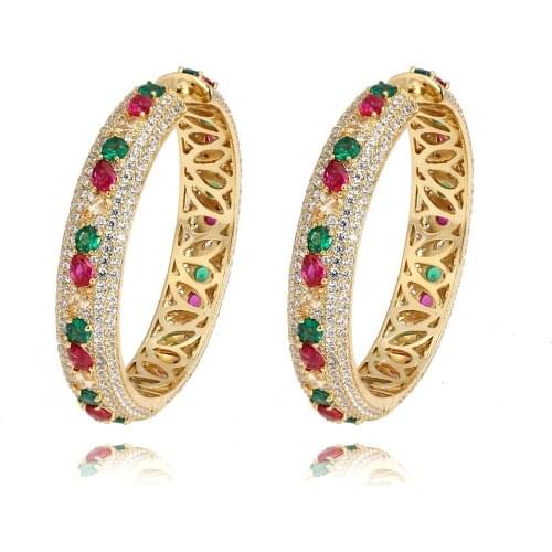TIRIM Full Crystl 3 Multi Color Brass Big Hoop Earrings Luxury Trendy Gift For Women Cubic Zircon Banquet Nigeria Jewelry