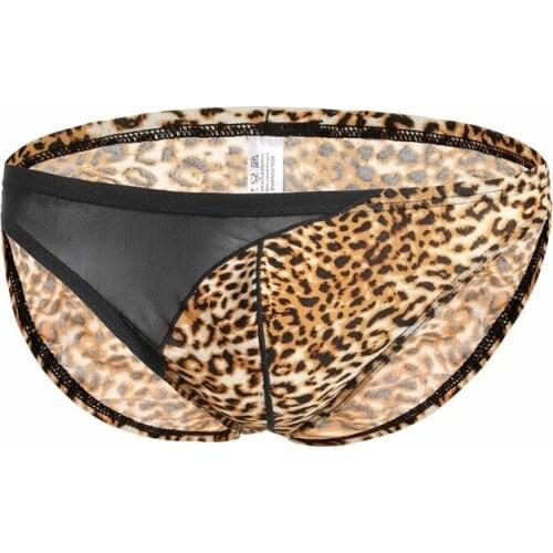 VANSTINBUM Briefs Sexy Low Waist Mesh Patchwork Leopard Underwear calzoncillos hombre Mens Homme Bulge U Pouch Bikini Panties