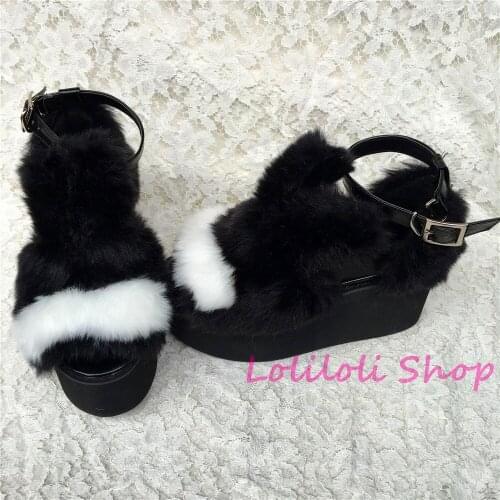 Princess sweet lolita shoes Lolilloliyoyo antaina Japanese design big shoes custom black and white suede flat platform an5210-3