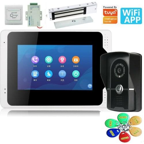 7" Wired wifi Video Door Phone Doorbell Intercom System 1 Monitor RFID Camera Magnetic Lock APP control
