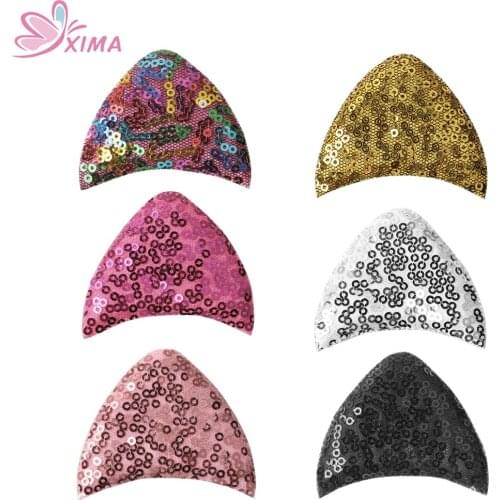 XIMA 12pcs/lot 2.5inch Shiny Sequin Cat Ears Accessories for Hairband Fashion DIY Hair Accessories