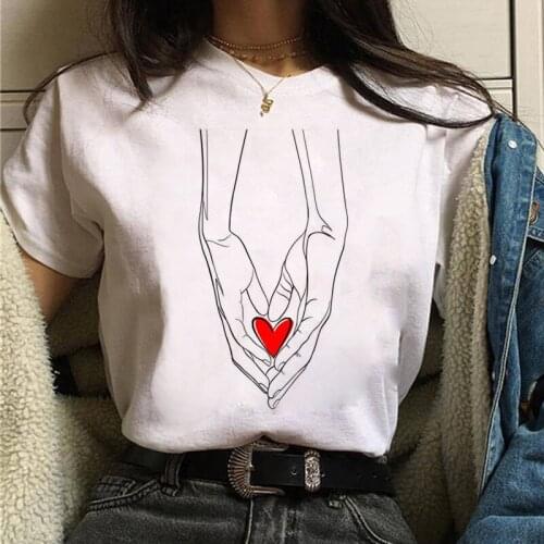 Hands with Red Heart Print T-shirt Fashion Women T Shirt Female Short Sleeve Tops Harajuku T-shirt Cute Graphic Tee Shirts Tops