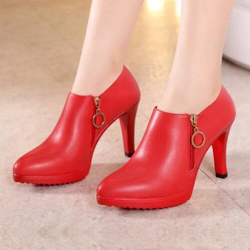 2019 deep mouth pointed shoes large size 40-43 yards high heel stiletto red wedding shoes model cheongsam catwalk shoes women