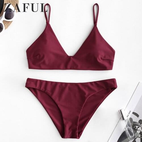 ZAFUL Bikini Solid Bralette Bikini Swimsuit Spaghetti Straps Sexy Padded Solid Women Swimwear Classic Push Up Bathing Suit
